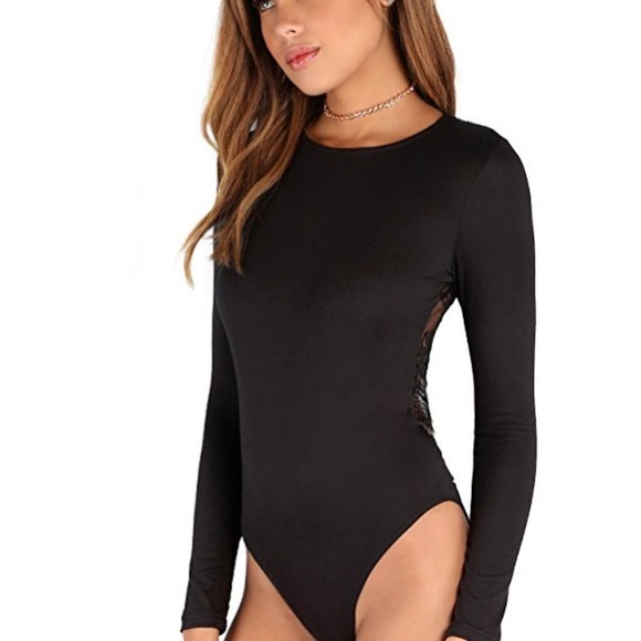 🆕 Black Lace Open Back Trendy High Cut Bodysuit - Picture 3 of 6